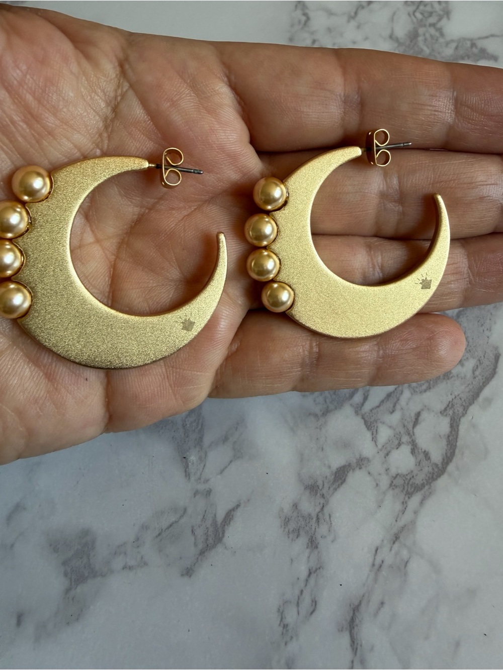 Rose Pierre Gold Crescent Hoop Earrings with Pearl Accents